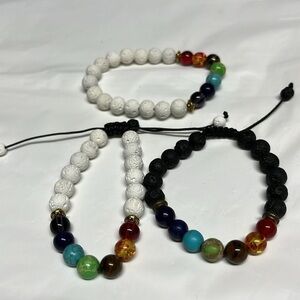 Set of 3 Bundle Chakra Bracelet Stone Adjustable Beaded Healing Crystal Jewelry